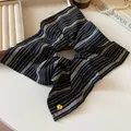 Korean style black and white striped oversized scrunchie with a small gold heart charm - Scrunchie / Black Square Striped