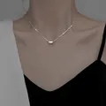 Minimalist stainless steel polished bean pendant clavicle necklace worn on female neck - Silver
