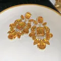 Elegant yellow amber crystal drop earrings with sparkling rhinestone accents for women - Gorgeous Amber Drop Tassel (64#)