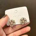 Exquisite French vintage gold-toned floral stud earrings with sparkling crystals and black accents - Gold Style (HE14649)