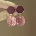Elegant Maillard style geometric earrings with burgundy and translucent pink accents - Geometric Patchwork Resin Studs (51#) / Pink