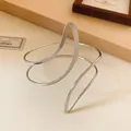 Brazalete minimalista de metal plateado de varias capas con diseño geométrico - Estilo Cepillado de Envoltura Geométrica (43#) / Plateado