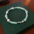 Elegant French retro style bracelet with natural green stone beads and white pearls - Silver Faceted Bead Style / Light Blue