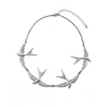 Vintage silver swallow pendant necklace, minimalist metal bird choker for women jewelry. - Silver