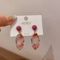 Elegant irregular geometric red marbled resin drop earrings with 925 silver post - Pink