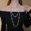 Elegant multi-layered long pearl sweater necklace for sophisticated winter jewelry styling - Multi-layer Wrap Style (46#) / Gold-White Pearl