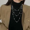 Elegant multi-layered long necklace featuring varied grey pearls on a gold-toned chain - Triple Layer Grey Gradient Style (26#) / Gold-Grey Pearl