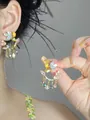 Elegant forest style earrings with colorful zircons and teardrop floral tassels for women - Silver Earring Post Style / Colorful