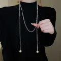 Elegant vintage style long pearl sweater chain necklace with large pearl drop accents - Korean Style Double Big Pearl (13#) / Gold-Pearl 4-14mm