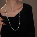Elegant long pearl necklace sweater chain with small white pearls and vintage gold finish - Korean Vintage Style (14#) / Silver-Pearl 6-8mm