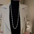Elegant long pearl necklace with gold OT clasp vintage sweater chain costume jewelry - Gold OT Buckle Pearl (40#) / White (4mm-8mm)