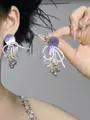 Forest style handmade purple flower tassel drop earrings with delicate beaded fringe - Silver Earring Post Style / Blue-Purple
