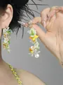 Mori style handmade flower beaded tassel earrings with zircons and sparkling water drop accents - Silver Earring Post Style / White-Green
