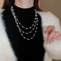 Elegant multi-layer long pearl necklace for women, retro stylish sweater chain accessory - Triple Layer Silver Style (8#) / Silver-6mm Pearl