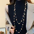 Elegant long double-strand pearl necklace with varying sizes on a delicate gold chain - Gold Double Layer Vintage (24#) / Gold-Pearl 4-10mm
