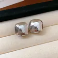 Silver square stud earrings with hammered metal texture for a retro minimalist look - Square Hammered Stud Earrings / Silver