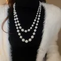 Elegant double-strand long pearl necklace for women, vintage style sweater chain accessory. - Double Layer Gradient Diameter (30#) / Silver-Pearl 8-16mm