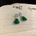 Elegant vintage emerald green teardrop earrings with zircon pavé in New Chinese style - Chinese Gourd Tassel Style (17#) / Silver