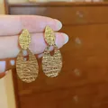 Textured gold-tone teardrop dangle earrings with vintage minimalist silver needles - Mesh Texture Teardrop Style (77) / Silver Needle Studs / Gold