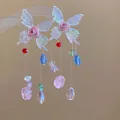 Iridescent fairy butterfly earrings with pink rose and crystal tassels for women - Butterfly Rose Tassel Style (43) / Silver Needle Studs / Colorful