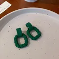 Elegant matte green flocked twisted drop earrings with a vintage fashion hoop design - Twisted Round Style (14#) / Dark Green