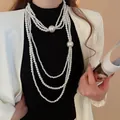 Elegant multi-layered long white faux pearl necklace vintage style sweater accessory piece - Body Chain Big Pearl (47#) / Gold-White (8mm)