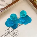 Vibrant blue resin layered disc tassel drop earrings with hypoallergenic silver needle pins - Multi-layer Circular Sheet Tassel Style (63#) / Blue