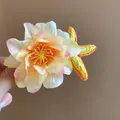 Gros plan montrant les pétales de fleurs et l'étoile en raphia tissé d'une barrette chic - Pince à Bec de Canard (29#) / Jaune-Orange