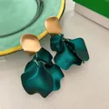 Elegant emerald green matte petal drop earrings with luxury gold-tone finish studs - Dangling Petal Style (24#) / Dark Green