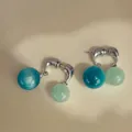 Elegant silver post earrings with blue and light green resin beads, vintage style. - Two-tone Resin Ball Pendant Style (86#) / Silver-Blue