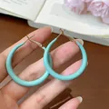 Elegant mint green enamel hoop earrings with gold-toned vintage closure - Enamel-look Hoop Style (102#) / Mint Green