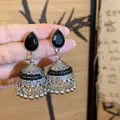 Vintage ethnic style silver and black resin Jhumka tassel drop earrings for women - Ethnic Style Bell Tassel Style (60#) / Silver-Black