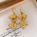 Luxury vintage gold rhombus sequin drop earrings with a shimmering crystal trim border - Double-layer Rhombus Sequin Style (37#) / Gold