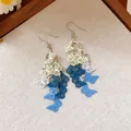 Elegant multi-layered butterfly tassel drop earrings with blue and yellow gradient charms - Style 82 Ear Hook Butterfly Tassel (5942177792989) / Blue