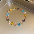 Close-up of elegant gold chain bracelet with vibrant colorful square zirconia stones - 3# Gold Multi-color