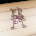 Elegant silver needle dangle earrings with faceted purple round resin stone tassels. - Multi-Layer Fine Chain Tassel Pendant (89#) / 7 Beads / Purple