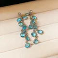 Elegant light blue resin faceted drop earrings with silver fringe chains for women - Faceted Bead Long Tassel Pendant (90#) / 8 Beads / Light Blue
