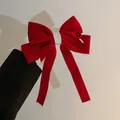Elegant large red velvet bow hair clip with sparkling rhinestone center and long streamers - Ribbon Bow Knot Style (15#)