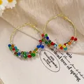 Elegant large gold hoop earrings adorned with vibrant multi-colored faceted resin beads - Multicolor Large Circular Style (49#) / Silver Needle / Colorful