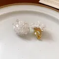 Elegant white beaded cluster clip-on earrings for women with gold-toned finish - White Beaded Flower Cluster (92#) / Clip-On Earrings / White