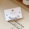 Elegant light blue resin flower and moon stud earring set with S925 silver needles - Blue Flower Moon Stud Set (93#) / 925 Silver Needle / Blue