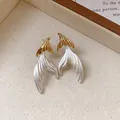 Elegant resin mermaid tail earrings with gold accents and silver needles - Pearly Mermaid Tail Earrings (94#) / Silver Needle / Pearl White