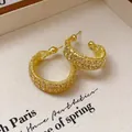 Elegant sparkling golden mesh hoop earrings with a textured finish for a luxury retro look - Metal Mesh C-Shaped Style (51#) / Gold