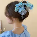 Elegant blue hydrangea floral hair claw clip for romantic updo hairstyles on woman - 23# Shark Clip / Blue