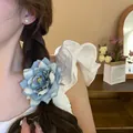 Large elegant blue orchid flower hair clip for romantic hairstyles and French updos - 9# Duckbill Clip / Blue