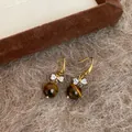 Elegant tiger eye drop earrings with sparkling zircon bow detail in warm golden tones - Bowknot Pendant Style (39#)