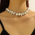 Sparkling pear-shaped crystal teardrop choker necklace in elegant silver-tone finish - White