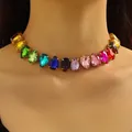 Elegant multi-colored pear-shaped teardrop crystal choker necklace with golden finish - Colorful