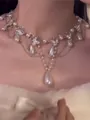 Elegant French style pearl choker jewelry with butterfly and teardrop pendants - Layered Teardrops