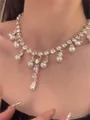 Elegant French style water-drop pearl necklace with sparkling rhinestones for women jewelry - Single-layer Pearl Pendant